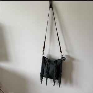 Nina Bassi Green Leather Fringe Crossbody